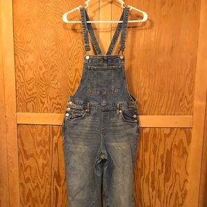 High Rise Raw Hem Cropped Overalls